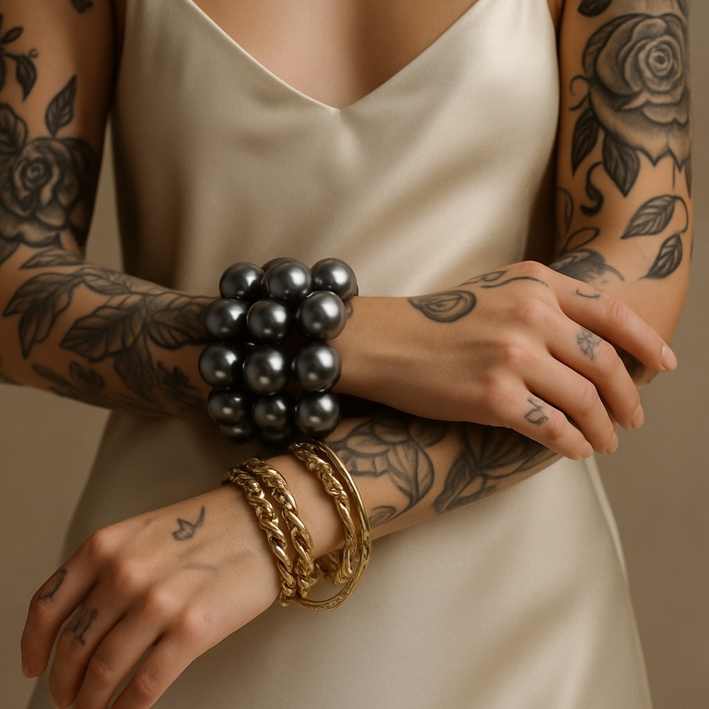 Stacked metallic silver oversized statement bracelet’s  2